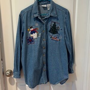 Vintage Bobbie Brooks Embroidered Holiday Denim Shirt